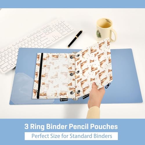 Golden Retriever Dog Binder Pouches 3 Ring for Boys Girls School Office College Supplies Cute Puppy Cats Kitty Pencil Pouches Case Bag with Clear Window and Zipper 2 Pack - color: Dogs