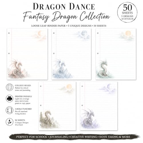 Dragon Dance Fantasy Faerie Loose Leaf Paper, 50 Sheets, College Ruled