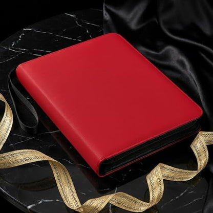 9-Pocket Trading Card Binder, PU Leather Zip Card Binder Album Holds 900 Cards for TCG, Sports Cards, Collectible Cards（RED） - color: Red