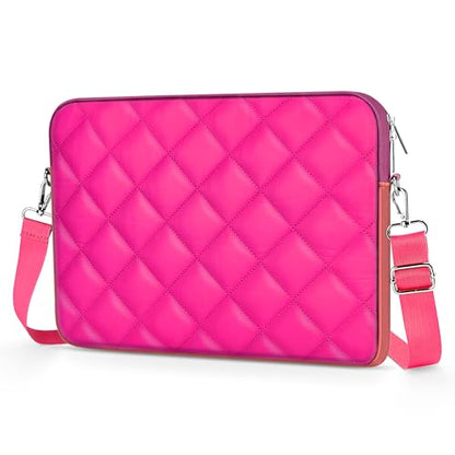 Puffy Quilted Laptop Sleeve with a Shoulder Strap Compatible with MacBook Air 15 inch M2 A2941 2023/Pro 15 A1990 A1707, 15 Surface Laptop 5/4/3, Compatible with Dell XPS 15 - color: Sleeve - Rose, size: 15 inch