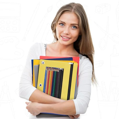 Pencil Pouch for 3 Ring Binder - 3 Hole Zipper Pen Case Bag Holder Bulk Accessories Clear Window Aesthetic Organizer Pockets - color: Yellow