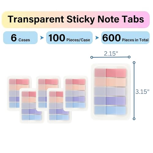 Mr. Pen- Transparent Sticky Notes Tabs, 600 pcs | Transparent Pop Up Writable Colored Book Index Tab, File Flags, Self Adhesive Divider Sticker for Notebook, Office, School