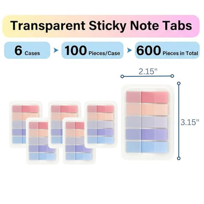 Mr. Pen- Transparent Sticky Notes Tabs, 600 pcs | Transparent Pop Up Writable Colored Book Index Tab, File Flags, Self Adhesive Divider Sticker for Notebook, Office, School