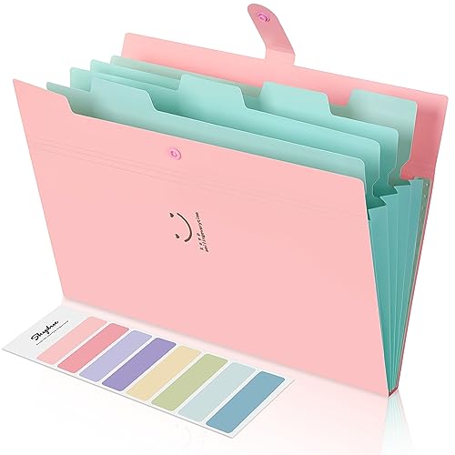 SKYDUE Expanding File Folder 5 Pockets, Skydue Letter A4 Paper Accordion Document Organizer (Pink) - color: Pink
