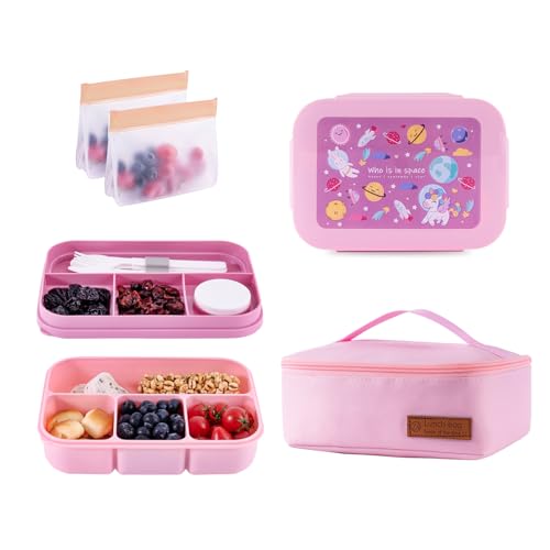 Bento Box for Kids Girls Boys,Adult, 8-Compartment Leak-Proof Toddler Lunch Box for School, Drop-Proof Kids Lunch Containers with Insulated Bag, Microwave & Dishwasher Safe, BPA-Free, (pink) - color: red
