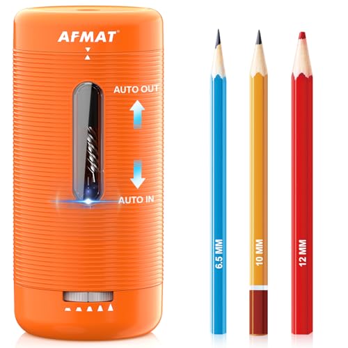 AFMAT Electric Pencil Sharpener, Fully Automatic Pencil Sharpener, Auto in & Out, Rechargeable Hands-Free Sharpeners for Jumbo & Colored Pencils (6.5-12mm), Portable for Home/Classroom/Office PSC2 - color: Orange