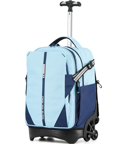 NEW TILAMI 18 Inch Expandable Rolling Backpack with 6-Wheel Stair Climbing, Waterproof Wheeled School Bag with 15.6" Laptop Sleeve for Boys Girls, Carry-on Luggage 98cm Dual-Height Handle - Sky Blue - color: Sky Blue