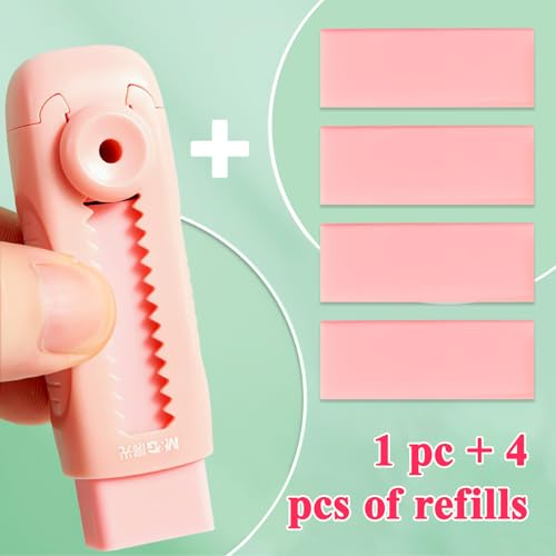 M&G 4+1 Pack Rubber Pink Erasers Sliding Retractable Eraser, Soft Cute Erasers Push Pull Large Pencil Erasers with Plastic Sleeve 4 Refill Eraser for School Students Kids Office Home Supplies - color: Pink
