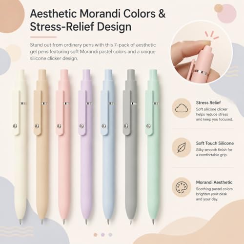 Vanhench 7Pcs 0.5 mm Black Ink Gel Pens Fine Point Pen | Smooth Writing Quick Dry Pen For School Note Teacher Journaling Office Desk Nurses Gift, Nice Cute Writing Pens - color: 7PCS Multicolor (Black Ink)