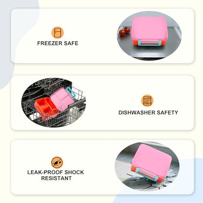 Bento Lunch Box for Kids with Thermo, Leakproof Bento Box with 8oz Insulated Food Jar, Lunch Bag, BPA Free Dishwasher Safe 4 Compartment Container for School Girls Boys (Pink) - color: Pink1