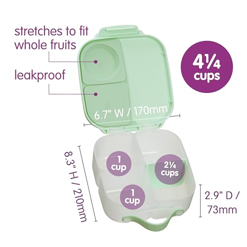 b.box Mini Lunch Box Kids | 4.25 Cup Leak Proof Bento Box for Kids Ages 3+ | 3 Compartment Snack Containers, School Lunch Container, Dishwasher Safe, BPA-Free, PFAS-Free - Spearmint - color: Spearmint, size: 1-pack