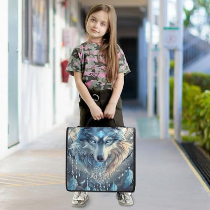 3 Ring Zipper Binder with Shoulder Strap Wolf Dream Catcher Wolves 1.5 inch Binders Keeper Large Capacity Multi Pockets for School Office Supplies - color: Multi587, size: Fit 500 Sheets