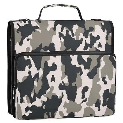 Camo Waterproof Zipper Binder with Shoulder Strap, 3-Ring Trapper Keeper with Lay-Flat Design and Multiple Compartments for School & Office, Adults & Kids