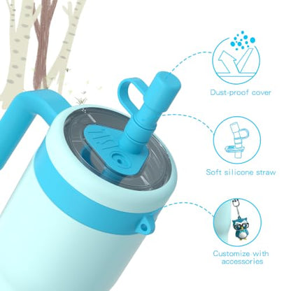 OISIZ 14oz Kids Tumbler with Straw Lid & Handle,Kids Cup with Animal Accessory for School,Kids Water Bottles with Dust-proof Cover,Leakproof Bottles,316 Stainless Steel,Keep Cold 24 Hours-sky blue - color: clear sky blue