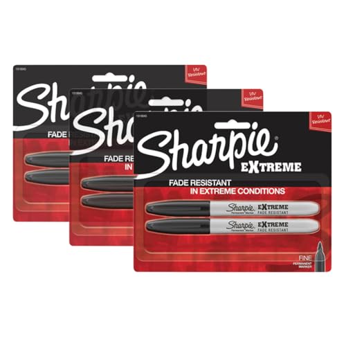 Sharpie Extreme Permanent Markers, Fine Point, Black, Fade & UV Resistant, Quick-Drying, Marks Plastic Glass & Wood, 6 Count