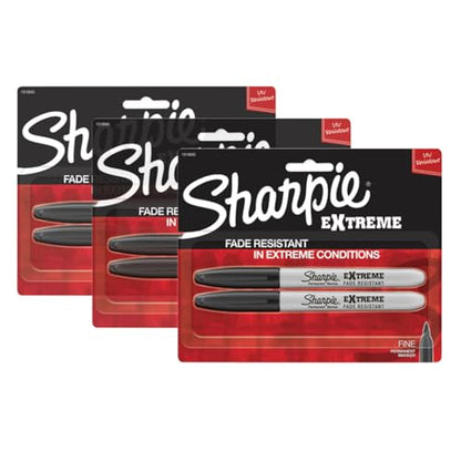 Sharpie Extreme Permanent Markers, Fine Point, Black, Fade & UV Resistant, Quick-Drying, Marks Plastic Glass & Wood, 6 Count
