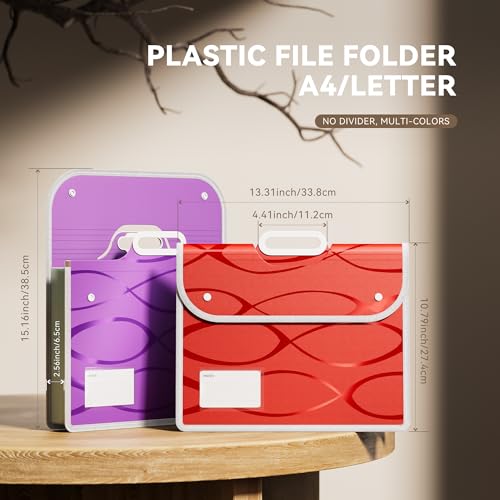 ABC life 2 Pack Plastic File Folder with Handle | Fits Letter/A4, Snap Closure for School, Office, Travel, Tax Documents - Red&Purple - color: Red&purple, size: 2 PACK