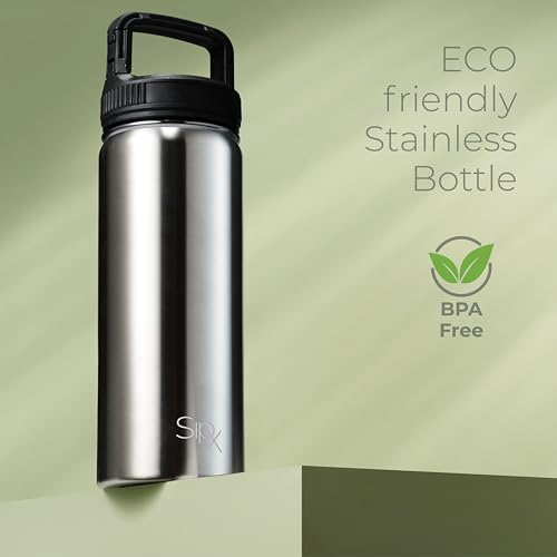 SipX™ 18 oz Insulated Water Bottle with 3 Lids – Leakproof Stainless Steel, Triple Insulated – Cold 24 Hours/Hot 12 Hours – Durable Bottle for School, Gym, Travel – Stainless - color: Stainless, size: 18 Ounces