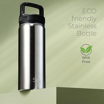 SipX™ 18 oz Insulated Water Bottle with 3 Lids – Leakproof Stainless Steel, Triple Insulated – Cold 24 Hours/Hot 12 Hours – Durable Bottle for School, Gym, Travel – Stainless - color: Stainless, size: 18 Ounces