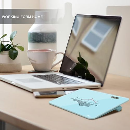 Small Glass Desk Whiteboard Dry-Erase Board with Clock, Small Travel Clock Keychain with Desk Notepad, Time Table Whiteboard for Desk Digital LED Light Display, 8x6 in with Accessories, Aqua Blue - color: Teal Blue With Clock