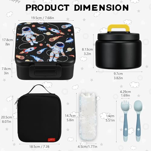 MAISON HUIS Bento Lunch Box with 8oz Soup Thermo, 5-Compartment Leak-Proof Container, Thermo Hot Food Jar and Insulated Lunch Bag, BPA Free,Travel, School - color: Black2