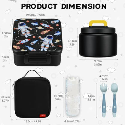 MAISON HUIS Bento Lunch Box with 8oz Soup Thermo, 5-Compartment Leak-Proof Container, Thermo Hot Food Jar and Insulated Lunch Bag, BPA Free,Travel, School - color: Black2