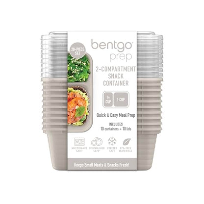 Bentgo Prep - 2-Compartment Snack Containers with Lids - Reusable, Microwaveable, Durable, PFAS & BPA-Free, Freezer and Dishwasher-Safe Meal Prep Food Storage - 10 Trays & 10 Lids (Clay) - color: Clay