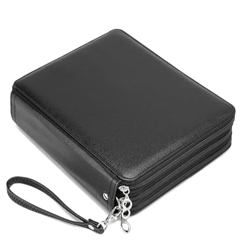 YOUNGCOL Deluxe PU Leather Colored Pencil Case - 120 Slots Pencil Holder with Handle Strap Large Capacity Pencils Box - color: Black, size: 120 Slots