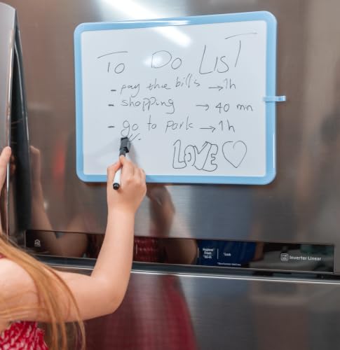 Mr. Pen- Dry Erase Board, 14” x 11” with a Black Dry Erase Marker | Blue Frame, Small Mini White Board for Students, Fridge, Wall, Locker, Includes Double Sided Tapes - color: Blue