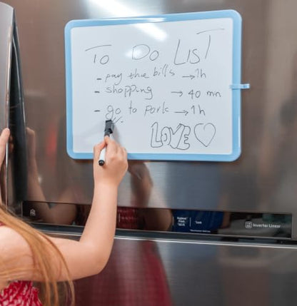 Mr. Pen- Dry Erase Board, 14” x 11” with a Black Dry Erase Marker | Blue Frame, Small Mini White Board for Students, Fridge, Wall, Locker, Includes Double Sided Tapes - color: Blue
