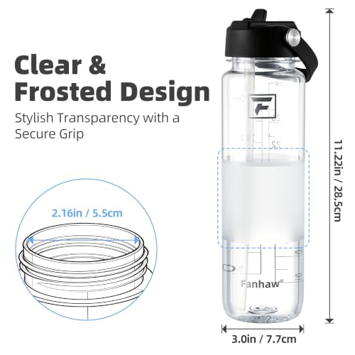 Fanhaw 32 oz Clear Water Bottle with Straw Lid - Tritan, BPA-Free, Lightweight, Wide Mouth, Leak-Proof, Perfect for Gym, Travel, School, Office, and Sports(Clear & Black) - color: Clear & Black