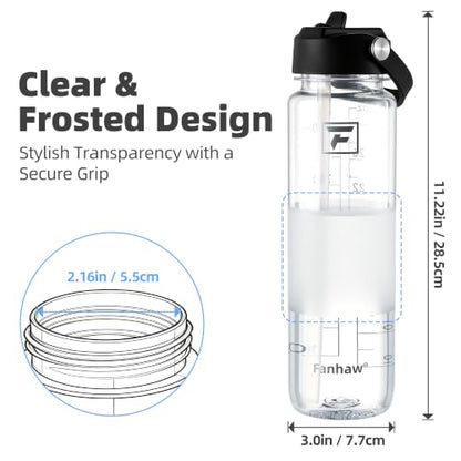 Fanhaw 32 oz Clear Water Bottle with Straw Lid - Tritan, BPA-Free, Lightweight, Wide Mouth, Leak-Proof, Perfect for Gym, Travel, School, Office, and Sports(Clear & Black) - color: Clear & Black