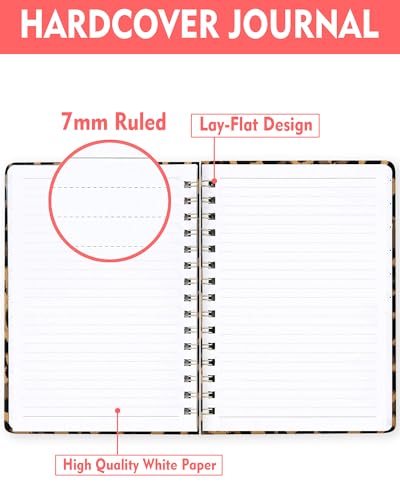 Spiral Journal Notebook for Women, Hardcover A5 College Ruled Notebook, 120 Pages, Thick Paper, Cute Lined Journal for School, Office & Work, 6 x 8.4 in(Leopard Cool) - color: Leopard Cool