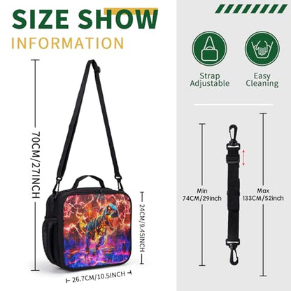 Dinosaur Lunch Box Boys Girls Insulated Lunch Bag Red Blue Fire Lava Lightning Dino Lunchbox Kids Toddler Lunch Tote Bags Thermal Reusable Lunch Cooler Pack for School Picnic Hiking - color: Dinosaur Red Blue