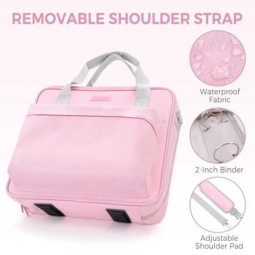 Zipper Binder 3 Ring with Shoulder Strap and Handle, Pink 2 Inch 3 Ring Binder with Zipper, Extra Pockets Holds 500 Sheets, Waterproof Trapper Keeper for Middle School & Work Organizer - color: Pink