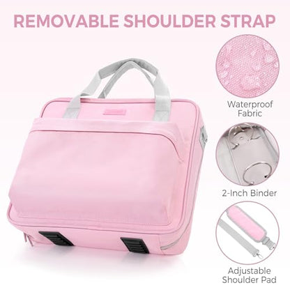 Zipper Binder 3 Ring with Shoulder Strap and Handle, Pink 2 Inch 3 Ring Binder with Zipper, Extra Pockets Holds 500 Sheets, Waterproof Trapper Keeper for Middle School & Work Organizer - color: Pink