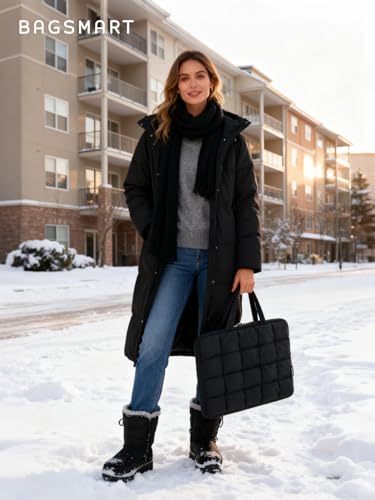 BAGSMART Laptop Case, Puffy Laptop Sleeve with Handle, Compatible with MacBook Air Pro, Laptop Bag for Women - color: Black, size: 15-16 inch