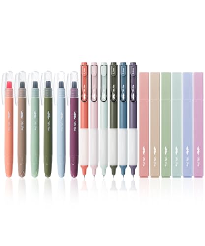 Mr. Pen- Aesthetic Highlighters and Gel Pens, 18 Pack | Vintage Colors Bible Highlighters No Bleed, Black Ink Gel Pens, Fast Dry and No Smear for Bible Journaling, Planner
