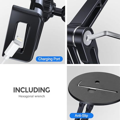 Heavy Duty Tablet Stand, 360° Rotation iPad Holder Stand for Desktop | Adjustable Aluminum Two Arm Bracket Fit For 4.7''-13" Tablets, iPad Pro/Air/Mini, Galaxy Tab, Surface Pro, Kindle Fire - size: Long-Two Arm for Desk
