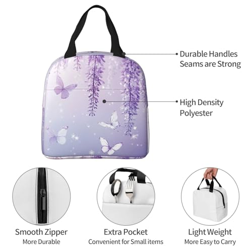 Lunch Bag Lavender Butterfly Light Purple Flower Insulated Lunch Box Reusable Cooler Tote for Adults Student Girl Boy Work Office School Picnic Over 3 Years Old - color: B0365