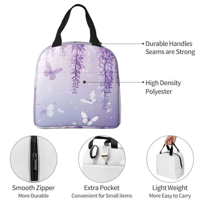 Lunch Bag Lavender Butterfly Light Purple Flower Insulated Lunch Box Reusable Cooler Tote for Adults Student Girl Boy Work Office School Picnic Over 3 Years Old - color: B0365