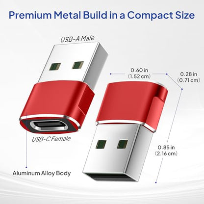 Elebase for Airpods Pro 3 Adapter,USB to USB C Adaptor 4Pack,USBC Female to A Male Cable Connecter for Apple Watch Ultra iWatch 11 10 9 8 7 SE 2,Airpods 4,iPad 8th 9th 10th Air 5th Mini 6th Generation - color: Red