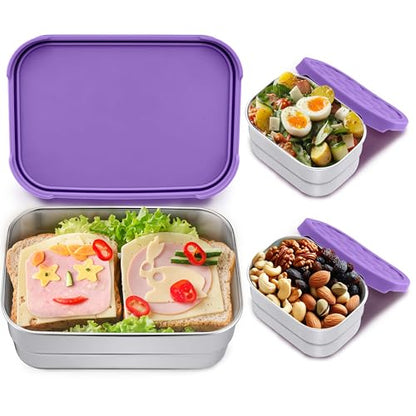 Homikit 3 Pack Kids Lunch Box Set, 18/10 Stainless Steel Bento Boxes with Silicone Lids Leak Proof, 5 Cups Reusable Metal Food Snack Containers for School Daycare, Nontoxic & Dishwasher Safe, Purple - color: Purple, size: Medium