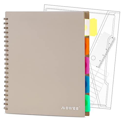 5 Subject Notebook - Spiral Notebook, College Ruled Notebook With Dividers Pocket, Tabs, 11" Ruler, 200 Pages, for Writing Journal, Home & Office, School Supplies, 8.5''x11'' CoCo Brown | 200 Pages, 11" Ruler, 8.5"x11" Brown, Pocket Dividers with Tab Labe