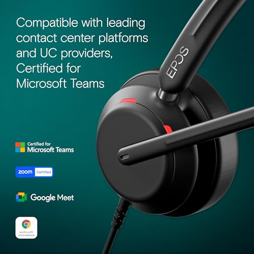 EPOS IMPACT 760T Dual-Sided Wired Headset for PC with Noise-Canceling Mic, Microsoft Teams Certified USB C and USB A, In-Line Controls, Super Wideband Audio, Comfortable for Office Calls & Remote Work - style: Wired, USB-C with Microsoft Teams Certificati