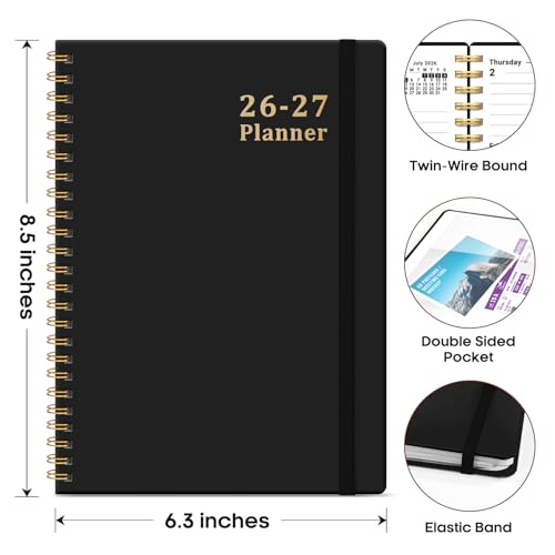 Planner 2026-2027, 6.3" x 8.5" Weekly and Monthly Academic Year Planner Calendar, July 2026 - June 2027, Hardcover Large School Planning Agenda With Tabs, Perfect for School & Office Supplies, A5, Black - color: D-Black, size: A5(6.3"x8.5")