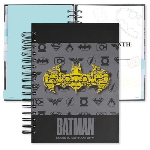 Batman Academic Planner Notebook, Hero Theme Weekly Monthly Daily Agenda, Custom Date Organizer for Time Management, Spiral Bound Planner with Colorful Tabs,Datebooks for Student, Workers (Black and Grey) - color: Black and Grey