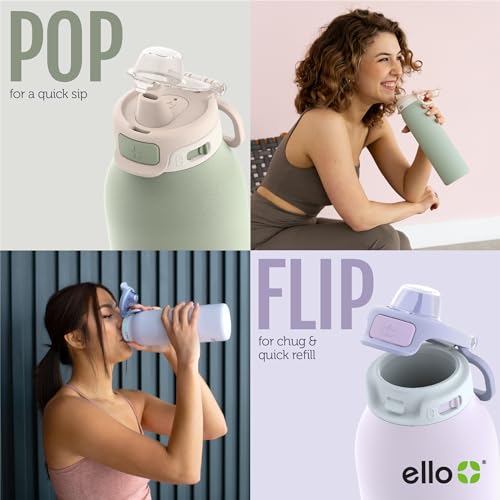 Ello Pop & Fill Insulated Stainless Steel Water Bottle with Quick Fill Lid, Leakproof Locking, Sip or Chug Spout, BPA-Free, Double Wall Vacuum Insulated for Sports, Travel & School- 22oz / 32oz / 40oz - color: Raincloud, style: 22oz