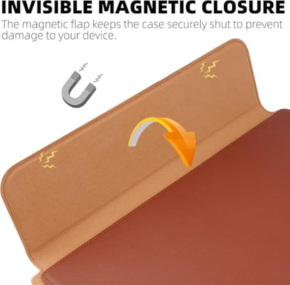 Brown Premium Laptop Sleeve 14-15.6 Inch ONLY MacBook Pro Air 15 Dell XPS HP Envy Lenovo ThinkPad Surface Waterproof PU Leather Stand Mouse Pad Business Not for 11-13 - color: Brown, size: Size Large 14-15.6 inch