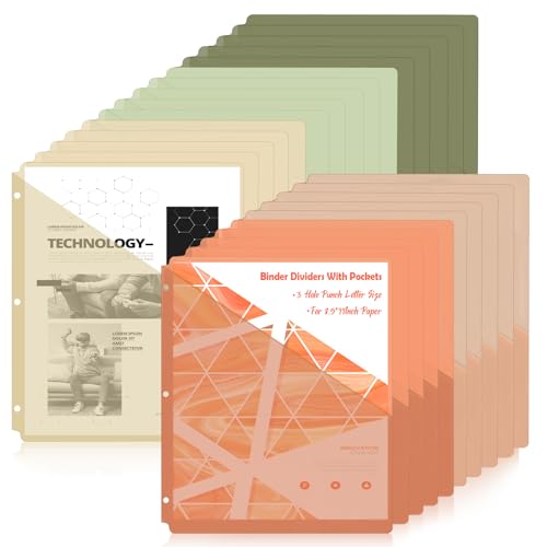 20 Pack Binder Dividers with Pockets Letter Size Clear Slash File Jacket 3 Hole Punch Plastic Document Folders for Office Home School (Color（Morandi）) - color: Color（morandi）